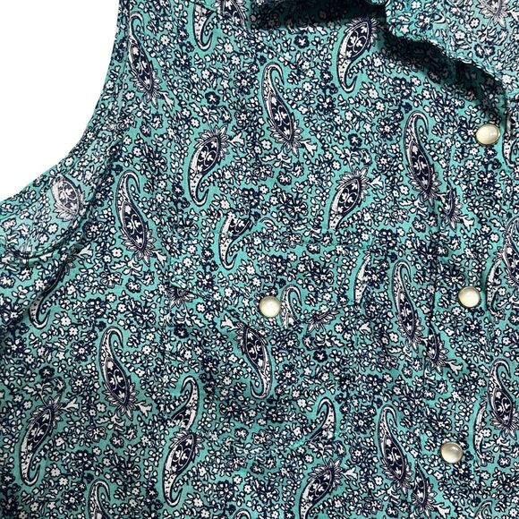 Wrangler women's snap pearl button up western rodeo blue sleeveless blouse top - Picture 5 of 6